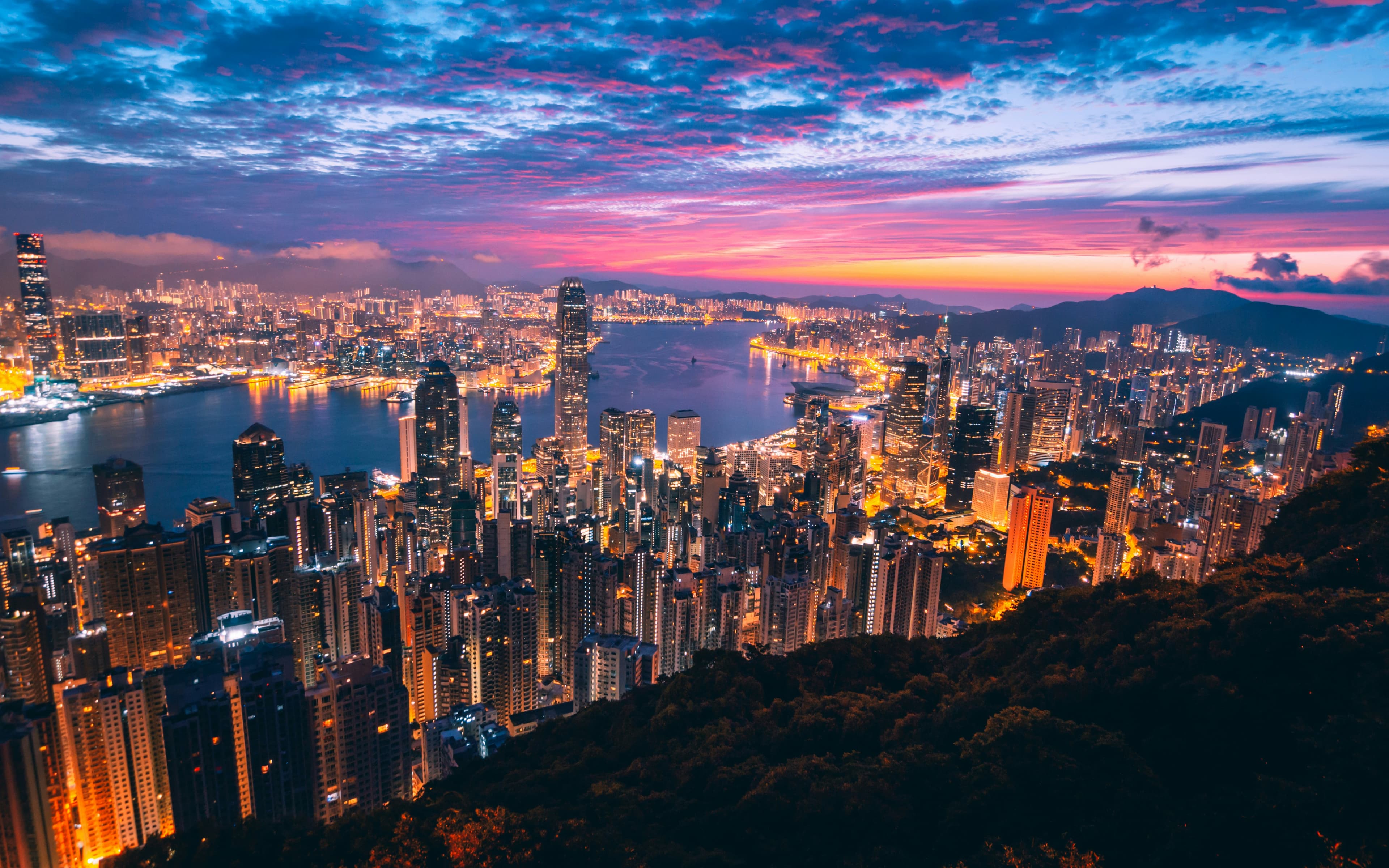 Victoria Peak at night with the Hong Kong skyline