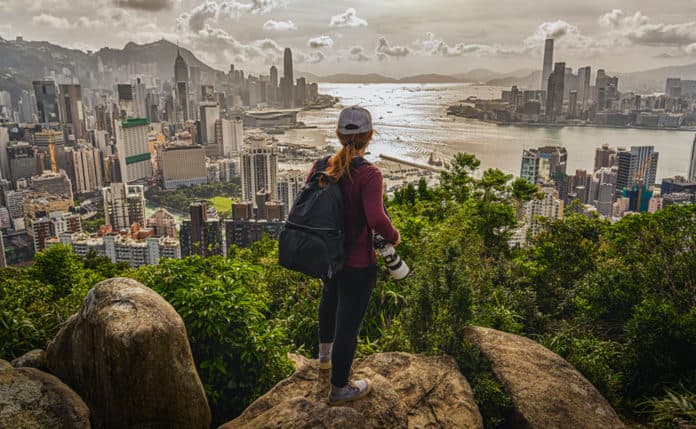 Hiking trail with a view of the city